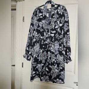 Black and White Midi Dress With Belt